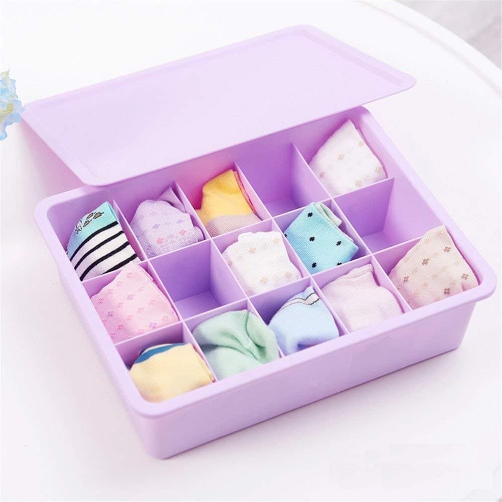 ORPIO (LABEL) 15 Grid Plastic Rectangular Clothing Organizer Storage Box with Lid