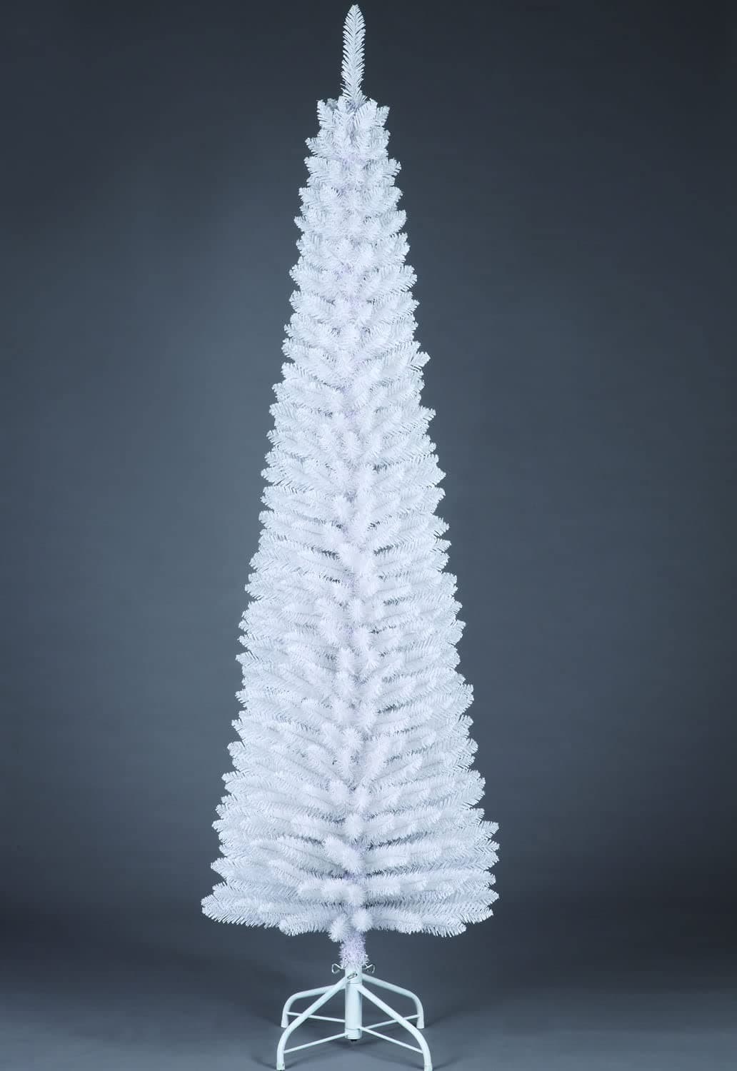 4Ft/1.2m Slim Christmas Tree Artificial White Pencil Tree 172 Pointed Tips, Metal Stand, Holiday Home Decorations