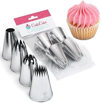 CukkiCakes Set of 4 Professional Icing Nozzles Large (XL) (849, 869, 829 and 808) for Decorating Cakes, Cupcakes, Churros, Donuts - Nozzles Compatible with Piping Bag/Piping Bag - Made in Korea