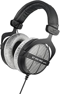 beyerdynamic DT 990 PRO, 250 Ohm, Open Back, Over Ear, Wired Professional Studio Headphones, Mixing, Music Production, Editing, Audiophile, 3m Coiled Cable, Black with Grey Velour Ear Pads
