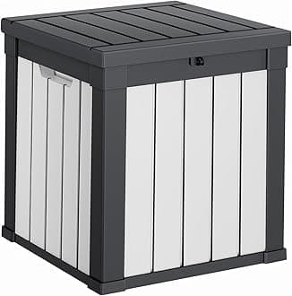50 Gallon Resin Deck Box, Lockable Patio Outdoor Storage Box for Furniture, Garden Tools and Tools Storage, Waterproof Outside Storage Boxes - Black&White