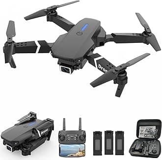 Drone with Dual Camera for Adults, Foldable RC Quadcopter for Beginners, Toys Drone, 1080P FPV Video, 3 Batteries, Carrying Case, One Key Start, Headless Mode, Waypoints fly, 360° Flips
