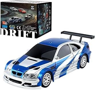 Aetheria Remote Control Drift Car for Adults 1:43 RC Electric Racing Car with Lights 4WD Racing Hobby Vehicle for Adults - RTR Version, Blue White, ZR7FX4D55J8170U54WRY