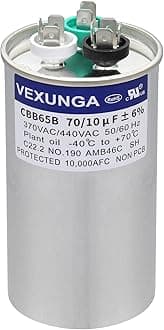 70/10 uF 70+10 MFD 370VAC or 440VAC Dual Run Start Round A/C Capacitor CBB65