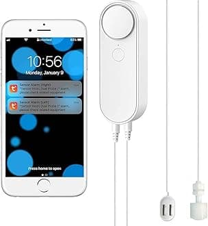 WiFi Water Leak / Water Level 2 in 1 Detector, Smart Water Sensor Alarms, Detached 16.4FT Dual Detection Line, Left and Right Dual Alarms, Remote App Monitoring, Dual Alerts, AAA Battery Powered