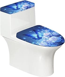 Blue Butterfly Print Toilet Lid Covers with Tank Covers Toilet Seat Cover Dustproof Stays in Place Home Decor Fits Most Toilet Lids