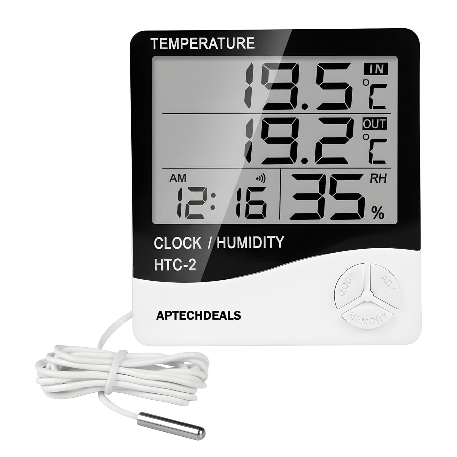 Digital Hygrometer Thermometer Humidity Meter With Clock LCD Display (HTC2)