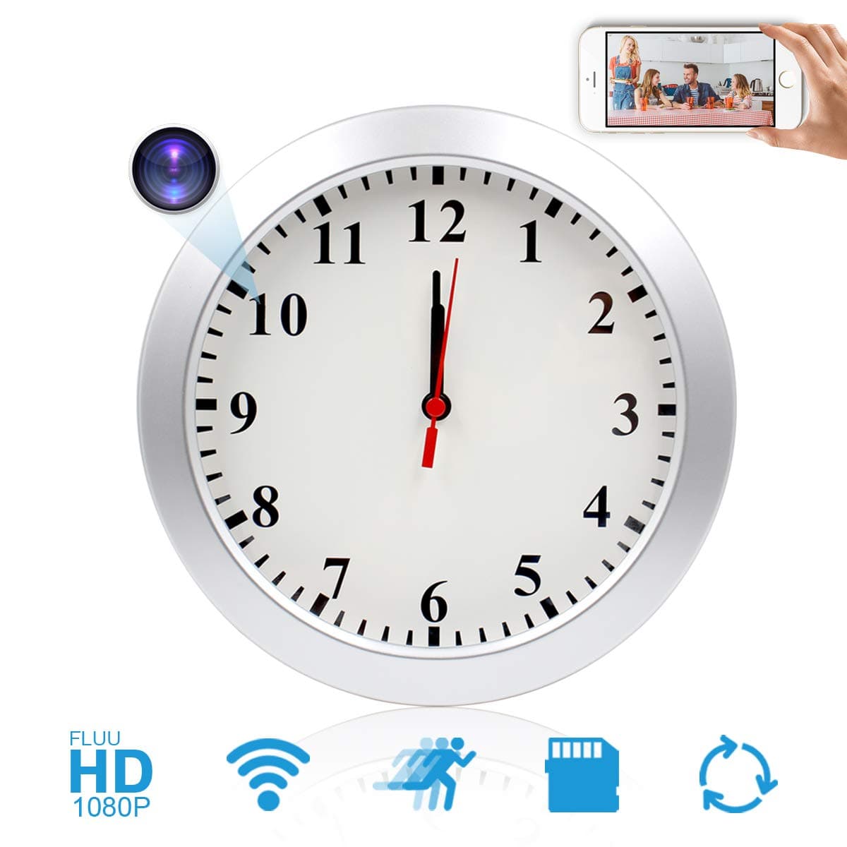 JLRKENG Wall Clock Camera HD 1080P Mini Camera Wireless Baby Pet Monitor with Motion Detection Alarm, Remote View Nanny Cam for Home and Office Security