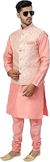 Uri and MacKenzieMen's Silk Blend Regular Kurta Churidar Pyjama with Bundi Nehru Jacket/Waistcoat