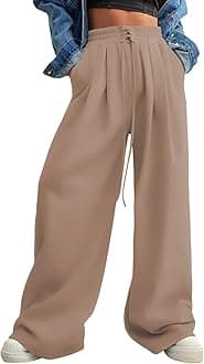 Aleumdr Wide Leg Sweatpants for Women 2025 Trendy Fashion High Waisted Drawstring Loose Long Pants with Pockets