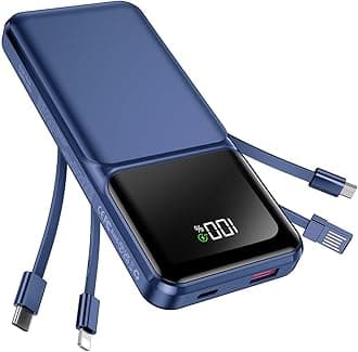 Portable Charger with Built in Cable-20000mAh Fast Charging 22.5W Slim Power Bank USB C LED Display Travel Battery Pack 5 Outputs & 3 Inputs for iPhone, Samsung, iPad etc。