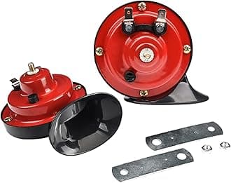 2 PCS 300DB Super Loud Train Horns, 12V Waterproof Air Double Horns Replacement Kit, Automotive Accessories Electric Snail Horn 12V Horn Kit Universal for Car, Motorcycle, Truck, Bike, Boat (Red)