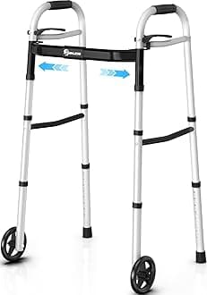 Narrow Folding Walkers for Seniors,Aluminum Lightweight Walkers with Wheels, Adjustable Width and Height Front Wheel Walker for Elderly and Disabled, Supports up to 160KG (Deep Black)
