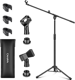 CAHAYA Dual-use Tripod Microphone Stand Boom Arm Floor Mic Stand Portable with Carrying Bag and 2 Mic Clips for Singing Performance Wedding Stage Meeting Live CY0311