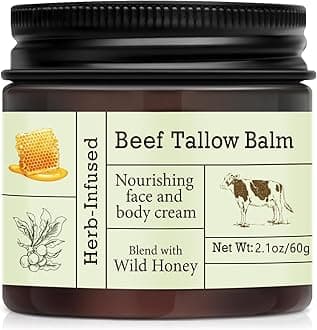 BAISEN DIARY Beef Tallow For Skin – Natural Whipped Tallow and Honey Balm Face Moisturizer, Organic Grass-Fed Tallow, Deeply Nourishing Skin Balm for Face & Body, Moisturizing Cream for Dry Skin
