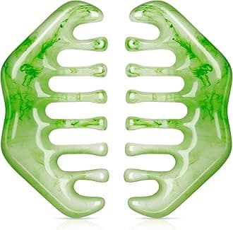 Geiserailie 2 Pcs Jade Combs Esthetician Supplies Massage Stone Hair Gua Sha Scraping Scalp Comb Facial Massage Tool Handheld Head Tools Head Caring Therapy Mother's Day for Women(Elegant Style)