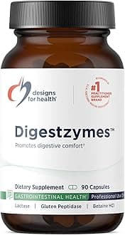 Designs for Health Digestzymes - Digestive Enzymes + Betaine Hydrochloride for Gas & Bloating Relief - Pepsin, Ox Bile, Lactase Enzyme & Lipase Enzymes for Digestion (90 Capsules)