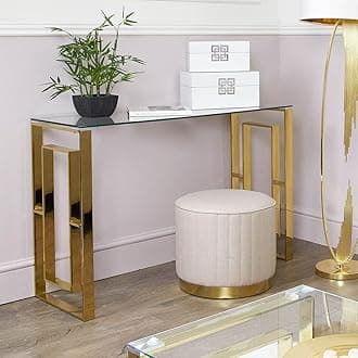 VANITY LIVING Console Table Modern Tempered Glass Top, Entryway Table Verona Gold Sturdy Stainless Steel Frame, Narrow Hallway Table for Living Room