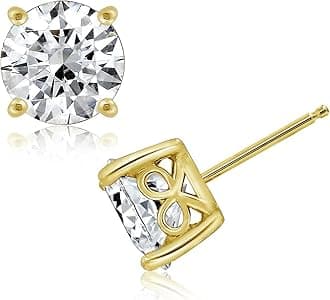 Amazon Collection Yellow Gold Plated Sterling Silver Stud Earrings set with Round Cut Infinite Elements Cubic Zirconia (5 cttw)