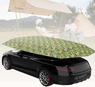 Universal Car Tent Movable Carport, Outdoor Automatic Auto Cover Waterproof Car Sun Shade Umbrella Tent Anti-UV Protection Windproof Oxford Cloth,Camouflage-4.2x2.1m