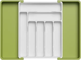 Lifewit Extendable Cutlery Drawer Organiser, Adjustable Cutlery Tray, Utensil Holder for Forks, Spoons, Knives, Plastic Kitchen Organiser and Storage, 9 Compartment, 33-57 x 38cm, Green& White