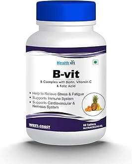 Nutrition Natural B-Vit Vitamin B complex with Biotin, Vitamin C and Folic Acid - 60 Tablets (Vitamins B1, B2, B6) For boosts energy Mental Power & Metabolism