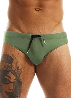 Minaso Men's Swimwear Bikini Swimming Briefs Pad Swimsuits Board Surf Shorts Trunks, Army, M