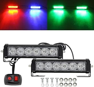 LED Emergency Strobe Lights Bar 2Pcs Red Blue Change Green Double Color Warning Police Grille Lights Bar Surface Mount Fit for Motorcycle POV Utility Vehicle Construction Vehicle and Tow Truck Van