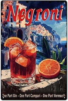 SUPERDANT Classic Negroni Metal Signs Negroni Cocktail Tin Sign Cocktail Vintage Metal Wall Plaques Funny Poster Vintage Decor for Living Room Bedroom Cafes Bars Pub Man Cave Retro Decoration