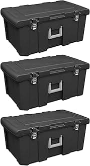 Sterilite 3-Pack Wheeled Footlocker, Lockable Plastic Utility Storage Bins w/Lids, Black - Heavy-Duty Organizing Containers for Home, Office, Garage, and Basement