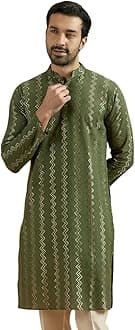 Men's Olive Green Cotton Blend Lappet Kurta – Regular Fit with Mandarin Collar|Traditional Ethnic Festive Wear