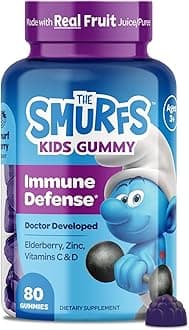 The Smurfs Immune Support Supplement Vitamins for Kids with Elderberry, Zinc, Vitamin C & D for Immune Defense Age 3+ | Made with Real Fruit in a Smurf Berry | Doctor Developed & Non-GMO | 80 Gummies