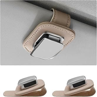 SHMZK 2 PCS Sunglasses Holder for Car, Leather Auto Visor Eyeglasses Hanger Ticket Card Storage Clip, Universal Vehicle Visor Glasses Mount Clip for Different Size Eyeglasses (Beige)