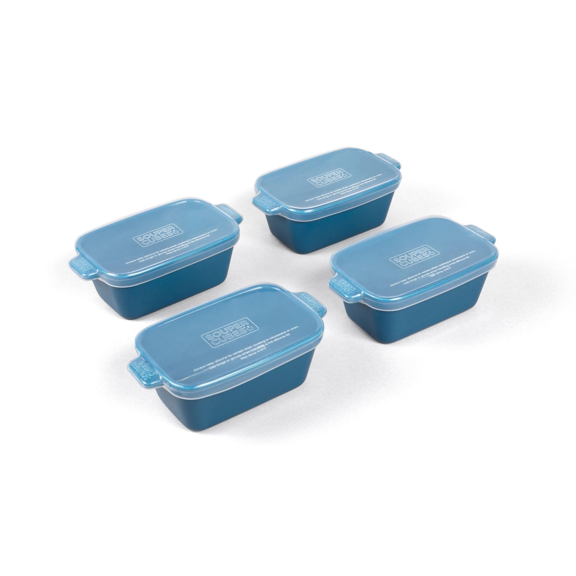Stoneware - Small Ceramic 5" x 3" Baking Dish with Silicone Covers, Small Baking Dishes for Oven Perfect for Reheating Single Serve Portions, Set of 4 - Blueberry