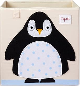 3 Sprouts Toy Storage Organizer: Toy Box Cube Organizer for Playroom, Nursery - Foldable Storage Bin - Penguin