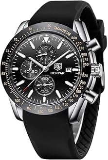BENYAR - Wrist Watch for Men, Silicon Strap Watches Quartz Movement, Waterproof, Analog Chronograph Business Watches