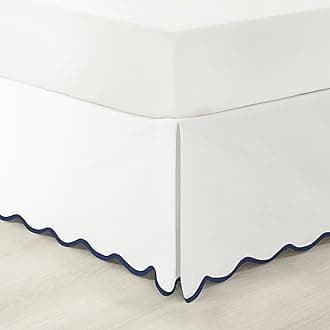 Lush Decor Coastal Chic Scallop Edge Linen Textured Bed Skirt Navy/White Sing...