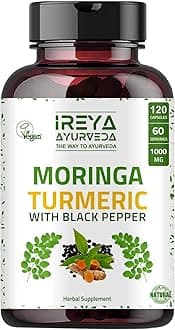 Organic Moringa Turmeric Capsules | Moringa Oleifera Powder & Turmeric Root Powder with Blackpepper 120 Capsules, Boost Immunity & Metabolism Support, Joint Health and Digestive Support