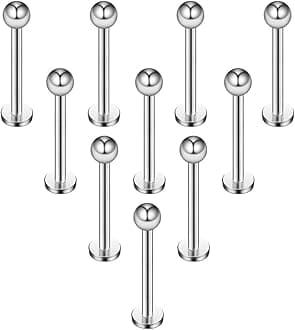 Ruifan 16G 316L Stainless Steel 3mm Ball Labret Monroe Lip Ring Tragus Helix Cartilage Earring Stud Barbell Bar Length 6mm 8mm 10mm 12mm Body Piercing Jewelry