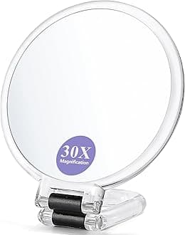 B Beauty Planet Hand Mirror, 30X Magnifying Mirror with Handle and Double Sided & 30X/1X Magnification, Portable Foldable Handheld Magnifying Mirror, Travel Essential Magnifying Makeup Mirror 5 Inches