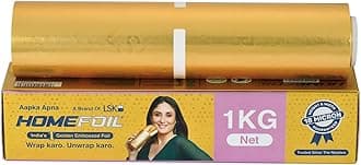 1 Kg Net Golden Embossed Converted Aluminium Foil | 18 Micron Thickness | Ideal for Food Wrapping, Packing, Storing and Serving | 69.49 Meters Net Guaranteed Length