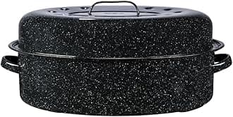 Granite Ware Oval Roaster 19 inch with Lid (Speckled Black) - Enamelware Roasting pan. Home or on The Grill. Great Grilling, Boiling, Baking or Roasting. Dishwasher Safe.