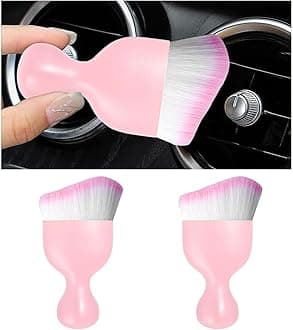 2PCS Car Interior Dust Brush, Soft Scratch Free Auto Detailing Brushes, Universal Vehicle Interior Cleaning Tool for Automotive Dashboard, Air Vents, Leather (Pink & Pink)