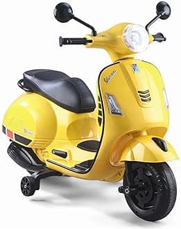 Vespa 12v Battery Operated Rechargeable Ride On Scooter with Foot Accelerator for Kids, 2 to 6 Years, Yellow