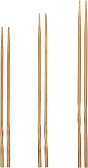 YOSUKATA Reusable Natural Wooden Long Cooking Chopsticks Set of 3 pairs: 11.8 inch, 13-inch, 14.2 inch Brown Long Wok Wooden Chopsticks Reusable