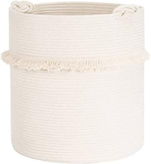 CherryNow Extra Large Woven Storage Baskets – 17'' x 16'' Cotton Rope Decorative Hamper for Magazine, Toys, Blankets, and Laundry, Cute Tassel Nursery Decor - Home Storage Container Off-white