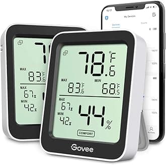 Govee Bluetooth Hygrometer Thermometer, Large LCD, Max/Min Records, 2-Year Data Storage - Black, 2 Pack