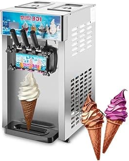 Commercial 3 Flavors Soft Ice Cream Machine 12L Frozen Ice Cream Cones Machine Handness Adjustment 110V or 220V