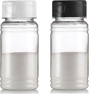 Set of 2 - Plastic Salt and Pepper Shakers with Lid, Moisture Proof Spice Dispenser, Seasoning Container Pourer with Shaker Lids, 3.5 oz., Black & White