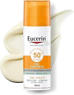Eucerin Face Sunscreen Oil Control Gel-Cream Dry Touch, High UVA/UVB, SPF 50+, Light Texture Sun Protection, Suitable Under Make-Up, For Blemish-Prone Skin, 50ml